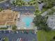 Overhead shot of the T-shaped community pool at 2466 Ecuadorian Way # 32, Clearwater, FL 33763