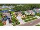 Aerial view of a vibrant neighborhood showcasing lush greenery, manicured lawns, and colorful homes at 318 Lookout Dr, Apollo Beach, FL 33572
