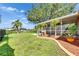 This beautiful backyard features a screened in lanai and plenty of green space and manicured flowerbeds at 318 Lookout Dr, Apollo Beach, FL 33572