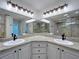 Bathroom featuring dual sinks with granite countertops and a framed mirror at 5007 Booth Rd, Plant City, FL 33565