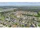 Overhead drone shot of a neighborhood with mature trees, single-Gathering homes and a scenic green area at 11541 Tangle Branch Ln, Gibsonton, FL 33534