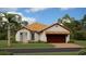 Charming single-story home featuring a light exterior, brown tile roof, and a two-car garage at 17140 Holly Well Ave, Wimauma, FL 33598