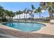 Outdoor pool surrounded by a brick patio, lush palm trees, and a waterfront view at 202 Howard Dr, Belleair Beach, FL 33786