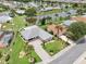 Aerial view of landscaped property with screened lanai, waterfront and neighborhood at 2306 Emerald Lake Dr, Sun City Center, FL 33573