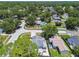 Aerial view of home in residential neighborhood, close to a community pool and with mature trees at 2692 Cedarbrooke Dr, Palm Harbor, FL 34684