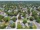 Aerial view captures a neighborhood with a mix of homes, mature trees, and a glimpse of a tranquil lake at 2692 Cedarbrooke Dr, Palm Harbor, FL 34684