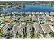 Aerial picture of neighborhood displaying water views, landscaping, and residential architecture at 314 Blackrock Ln, Apollo Beach, FL 33572