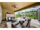 Spacious screened-in patio with ample seating and an outdoor fireplace at 4222 Glade Wood Loop, New Port Richey, FL 34655