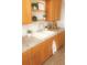 Charming kitchen featuring wood cabinets, white sink, and stylish decor accents at 4407 Westwood Dr, Holiday, FL 34691