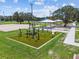 Aerial view of outdoor exercise area with modern equipment, picnic area, and green space in a community park at 5015 S 88Th St, Tampa, FL 33619