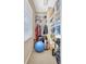 Walk-in closet featuring ample shelving, a blue yoga ball, and natural light at 5518 Luminar Pointe Ln, Apollo Beach, FL 33572