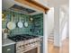 Stylish kitchen with stainless steel range and a green tile backsplash at 101 E Lambright St, Tampa, FL 33604