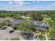 An aerial view shows well-maintained townhouses, landscaping, and a parking lot under a bright sky at 12472 Country White Cir, Tampa, FL 33635