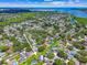 Wide aerial view showcasing a home with a pool and its surrounding neighborhood near a scenic waterfront at 1910 Montego Ct, Oldsmar, FL 34677