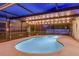 A beautifully maintained pool with string lights and a screened enclosure, ready for evening relaxation at 1910 Montego Ct, Oldsmar, FL 34677