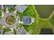 A bird's eye view reveals the home's prime waterfront location and lush, landscaped surroundings at 33668 Willow Point Ct, Wesley Chapel, FL 33545