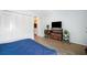 Bedroom with wood floors, large closet, television, and natural light at 4130 Dolphin Dr, Tampa, FL 33617
