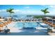 Beautiful rooftop pool overlooking the beach with lounge seating and umbrellas at 5701 Bowen Daniel Dr. # 806, Tampa, FL 33616