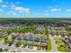 Aerial view of a neighborhood with well-maintained homes, green lawns, and mature trees at 5831 Caldera Ridge Dr, Lithia, FL 33547