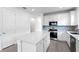 Well-equipped kitchen featuring stainless steel appliances, white cabinetry, and a center island with quartz countertops at 6133 Wire Grass Ct, Nokomis, FL 34275