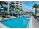 Resort-style swimming pool features lounge chairs, palm trees, and a modern high-rise backdrop at 777 N Ashley Dr # 2513, Tampa, FL 33602