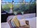 Outdoor patio featuring string lights, palm trees, and multiple potted plants at 13113 Green Violet Dr, Riverview, FL 33579
