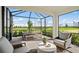 Inviting screened-in patio with brick pavers and comfortable seating, perfect for outdoor dining and relaxation at 14317 Eagle Branch Dr, Nokomis, FL 34275