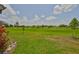 Backyard featuring an expansive green lawn area with golf course community in the background at 2609 Lancaster Dr, Sun City Center, FL 33573