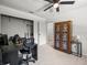 Bedroom with modern dark wood furniture, ceiling fan and closet space at 3305 Westmoreland Dr, Tampa, FL 33618