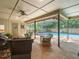 Covered patio with wicker furniture and a view of the sparkling pool and spa at 3305 Westmoreland Dr, Tampa, FL 33618