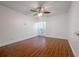 A bright bedroom is enhanced by sleek flooring and a modern ceiling fan at 3325 Bayshore Blvd # A17, Tampa, FL 33629