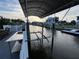 Efficient boat lift along the canal with canopy, offering convenience for boat owners to access water activities at 6531 Seaview Blvd, Hudson, FL 34667