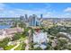 Aerial view of the condo building showing city and nearby water views, along with mature trees and sidewalks at 700 Beach Ne Dr # 602, St Petersburg, FL 33701