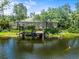 Backyard waterfront view showcasing private dock and lush landscape at 713 Argyle Pl, Temple Terrace, FL 33617
