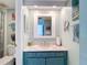 Stylish bathroom featuring a large mirror, painted vanity, and coastal decor at 809 Bahia Del Sol Dr # 72, Ruskin, FL 33570