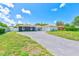 Charming single-story home with a combination of stone and white siding, lush landscaping, and a spacious driveway at 9027 Merrimoor Blvd, Seminole, FL 33777