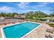 Community pool and tennis court surrounded by lush greenery and charming landscaping on a sunny day at 10330 Carrollwood Ln # 95, Tampa, FL 33618