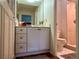 Updated bathroom with modern vanity and tiled shower at 1286 Mission Hills Blvd, Clearwater, FL 33759