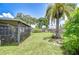 Expansive backyard featuring healthy grass, shade trees, and a screened-in lanai area at 14105 Farmington Blvd, Tampa, FL 33625