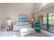 Bright living room featuring a sofa, clerestory windows, and access to the screened lanai at 17735 Oak Bridge St, Tampa, FL 33647
