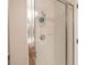 Tiled shower with glass door, shower head, and storage shelving at 17735 Oak Bridge St, Tampa, FL 33647