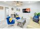 Comfortable living room with stylish furnishings, modern ceiling fan and decor with plenty of natural light at 1887 Springtime Ave, Clearwater, FL 33755