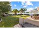 Beautiful backyard with lush green grass, palm trees, and outdoor seating area at 4510 Beaumaris Dr, Land O Lakes, FL 34638