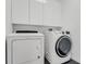 Laundry room with modern appliances and white cabinets, providing a clean and efficient space at 905 Bay Point Dr, Madeira Beach, FL 33708