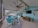 Enclosed patio with a bar, a large television, an outdoor dining set, and a view of the pool at 920 Tuscanny St, Brandon, FL 33511