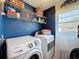 Laundry room featuring new washer and dryer with ample shelving and storage at 7516 S Mascotte St, Tampa, FL 33616