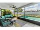 Relaxing screened-in patio offering ample seating, a ceiling fan, and tranquil pool views at 1304 Cedar Ct, Tarpon Springs, FL 34689