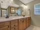 Well-lit bathroom with double sinks, wooden cabinets, and a neutral color palette at 13186 Linden Place Dr, Seminole, FL 33776
