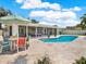 A refreshing pool is complemented by a screened lanai with furniture for relaxation and enjoyment at 13186 Linden Place Dr, Seminole, FL 33776