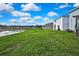 Backyard features a pond view and well-maintained lawn surrounded by community homes at 13648 Whiskey Daisy Dr, Dade City, FL 33525
